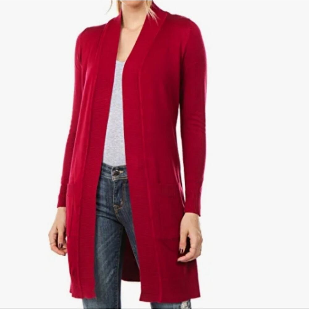 CIELO Women's Long Sleeve Red Sweater  Open Front Duster Cardigan Size L.